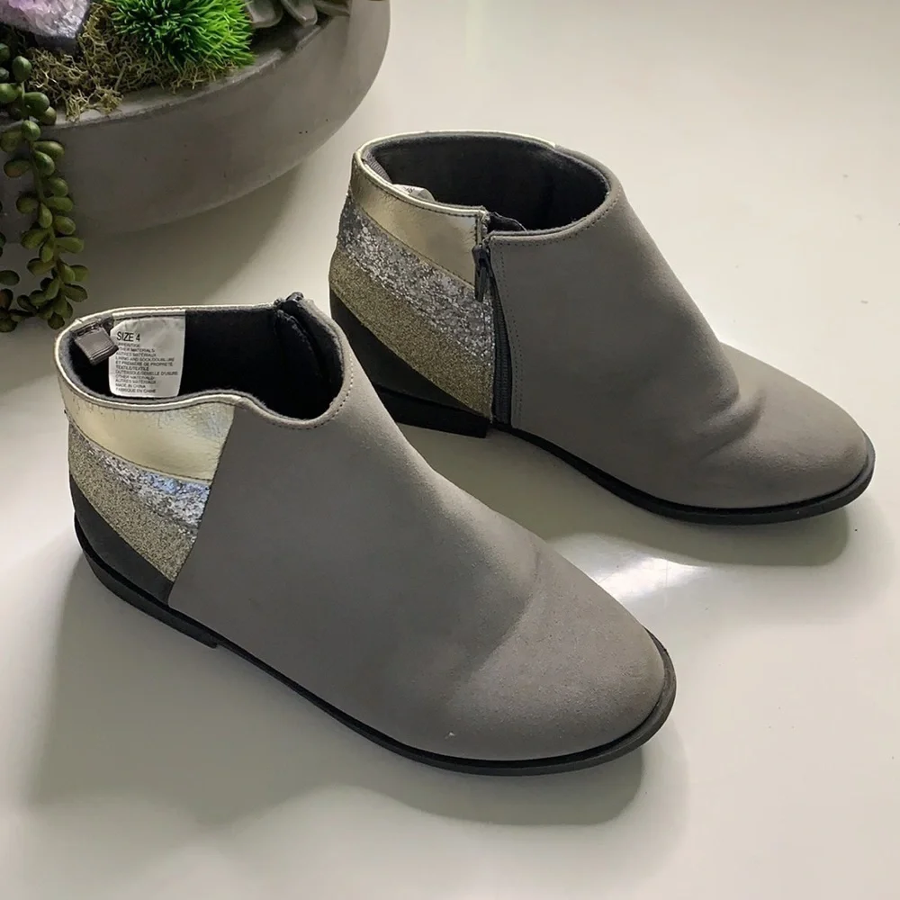 Gymboree steel grey glitter ankle boot Sz 4 girls fall winter shoes